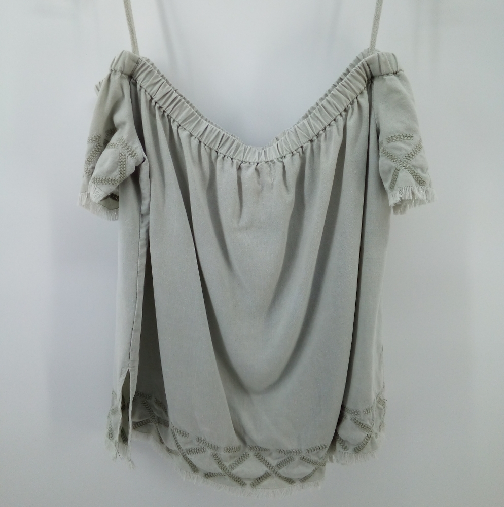 Cloth & Stone Mint Green Off the Shoulder Tribal Aztec Fringe Top S - Picture 6 of 12
